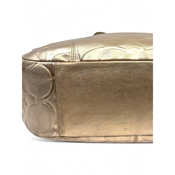 Coach Metallic Gold East West Embossed Signature Leather Tote Bag - Picture 12 of 15